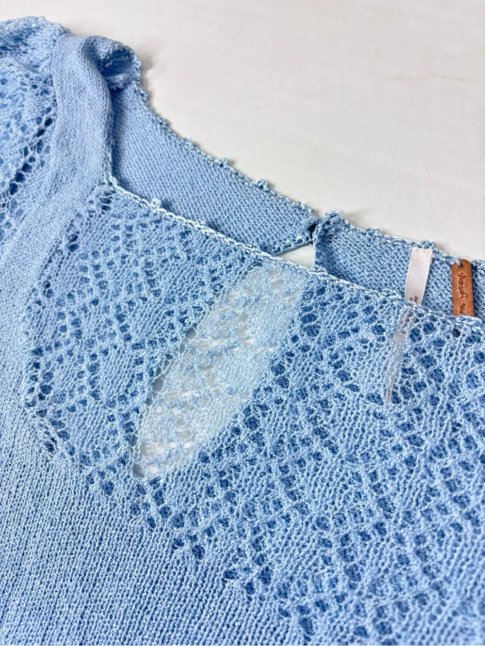 Free People Feminine Fancy Long Sleeve Lace Knit Blouse Sweater Balloon Sleeve
